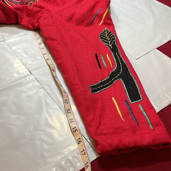 Maggie Barnes RED BIRD artsy button up BLAZER Art to wear,TOTEM pole shapes 3XL - Picture 16 of 16